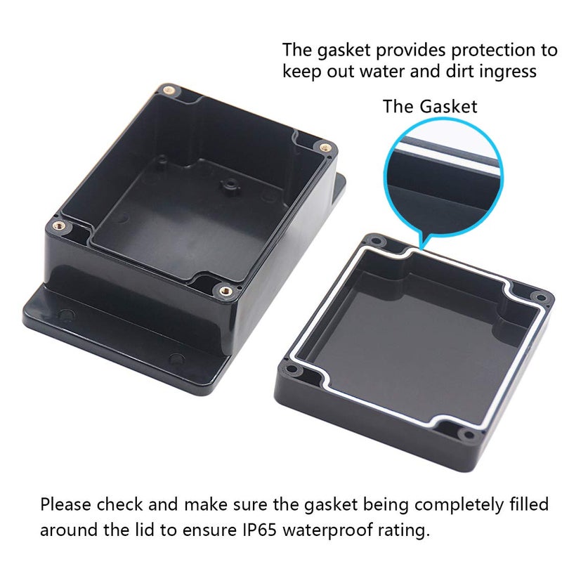 Zulkit Junction Box ABS Plastic Dustproof Waterproof IP65 Universal Electrical Boxes Project Enclosure with Fixed Ear Black 4.5 x 3.5 x 2.2 Inch (115 x 90 x 55mm)(Pack of 2) - Image 4